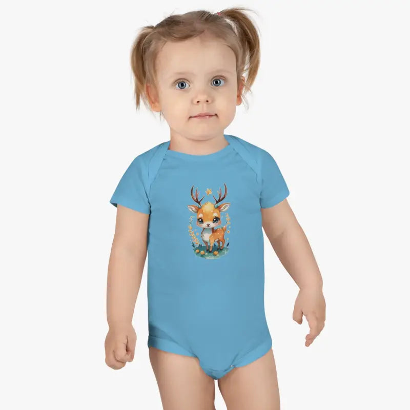 Exciting Deer Baby Short Sleeve Onesie Reimagined - Blue / Nb (0-3m) Kids Clothes