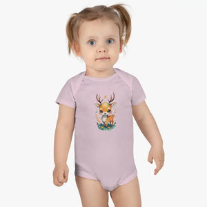 Exciting Deer Baby Short Sleeve Onesie Reimagined - Dipaliz - Pink / Nb (0-3m) - One-pieces