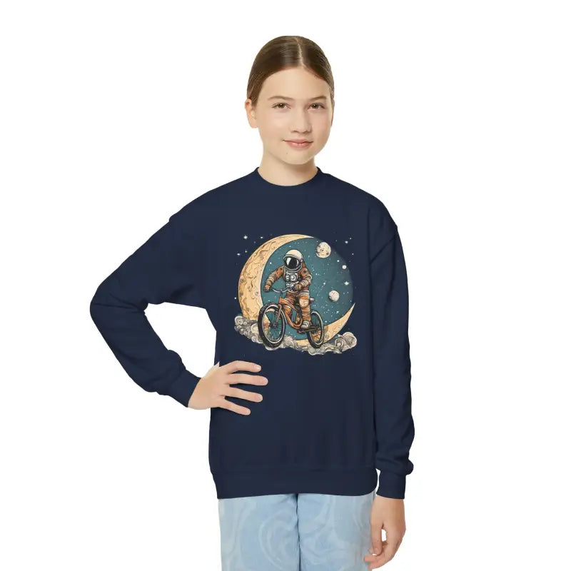 Exciting Youth Crewneck: Astronaut Moon Adventure Sweatshirt - Navy / Xs