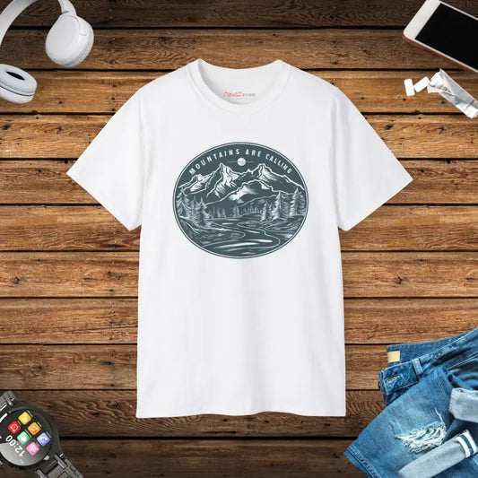 Explore in Style: Unisex Ultra Cotton Mountains Tee - White / s T-shirt