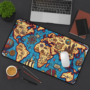 Vintage World Map Desk Mat - Adventure Style Office Decor - Dipaliz - 12’’ × 22’’ - Workstation & Cubicle Accessories