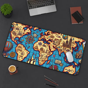 Vintage World Map Desk Mat - Adventure Style Office Decor - Dipaliz - 15.5’’ × 31’’ - Workstation & Cubicle Accessories