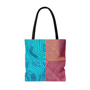 Polyester Tote Bag Abstract Lines Bold Artistic Style Dipaliz - Bags