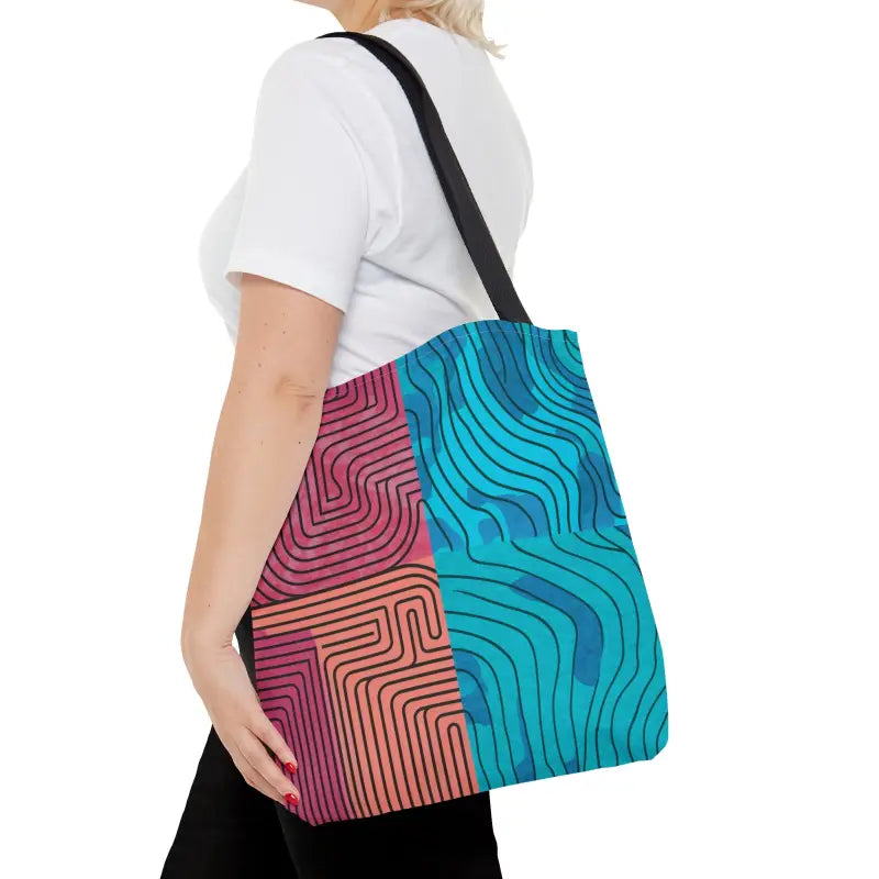 Expressive Abstract Lines Polyester Tote Bag & Durable - Medium Bags