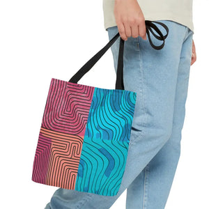 Polyester Tote Bag Abstract Lines Bold Artistic Style Dipaliz - Small - Bags
