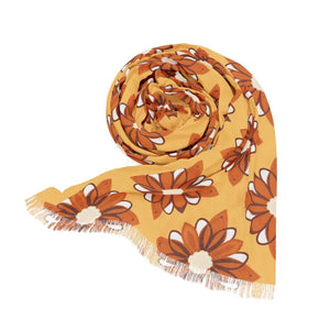 Orange Floral Scarf - Sheer Polyester Sports Fan Accessory - Dipaliz - 27’’ × 73’’ - Scarves