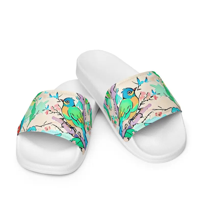 Splash Into Style with Birds on Trees Women’s Slides - White / 5.5 Shoes