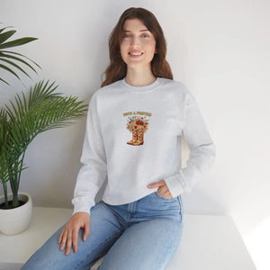 Fall Cowboy Boot Crewneck Sweatshirt, ?Boots and Pumpkins’ Autumn Floral Graphic - Sweatshirts