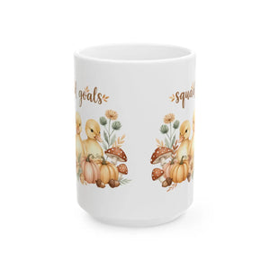 Fall Duckling Mug, ?Squad Goals’ Pumpkin & Mushroom Ceramic Coffee Cup (11oz/15oz) - Mugs