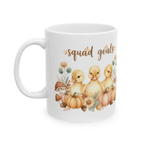 Fall Duckling Mug, ?Squad Goals’ Pumpkin & Mushroom Ceramic Coffee Cup (11oz/15oz) - Mugs