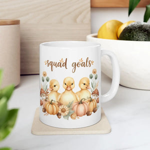 Fall Duckling Mug, ?Squad Goals’ Pumpkin & Mushroom Ceramic Coffee Cup (11oz/15oz) - Mugs