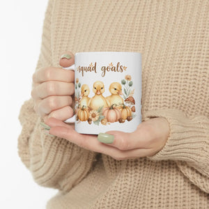 Fall Duckling Mug, ?Squad Goals’ Pumpkin & Mushroom Ceramic Coffee Cup (11oz/15oz) - Mugs