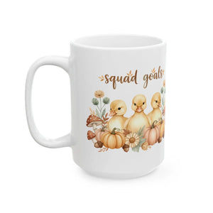 Fall Duckling Mug, ?Squad Goals’ Pumpkin & Mushroom Ceramic Coffee Cup (11oz/15oz) - Mugs