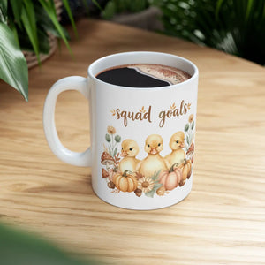 Fall Duckling Mug, ?Squad Goals’ Pumpkin & Mushroom Ceramic Coffee Cup (11oz/15oz) - Mugs