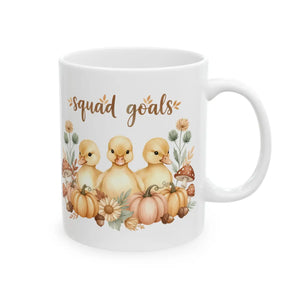 Fall Duckling Mug, ?Squad Goals’ Pumpkin & Mushroom Ceramic Coffee Cup (11oz/15oz) - Mugs