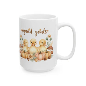 Fall Duckling Mug, ?Squad Goals’ Pumpkin & Mushroom Ceramic Coffee Cup (11oz/15oz) - Mugs