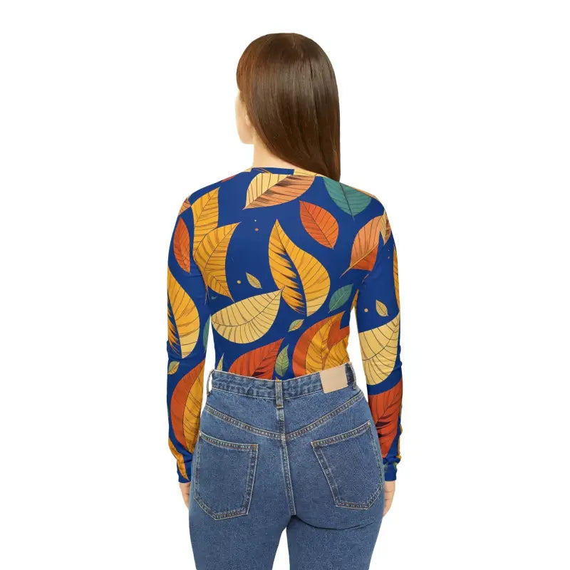 Cozy Long Sleeve Tee with Vibrant Fall Leaves Design - T-shirts