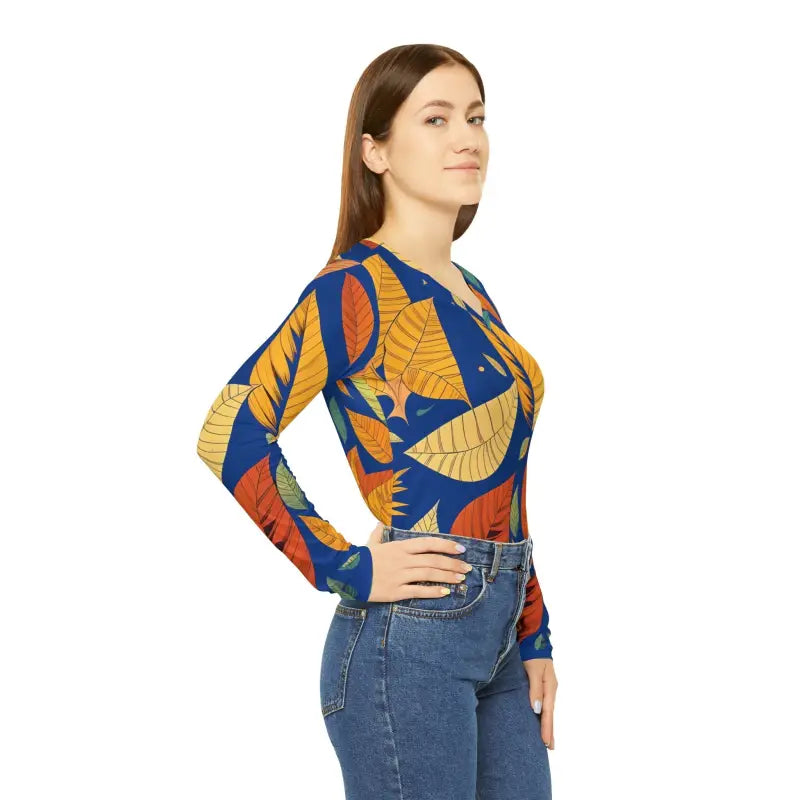 Cozy Long Sleeve Tee with Vibrant Fall Leaves Design - T-shirts