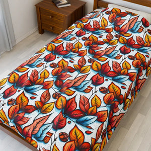 Velveteen Plush Blanket - Fall Leaves Vibrant Colors - Dipaliz - 60’’ × 80’’ - Blankets