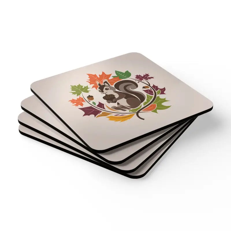 Autumn Vibes: Fall Season Charm Coaster Set with Squirrel Design - Cork / 3.75’’ × / Square Home Decor