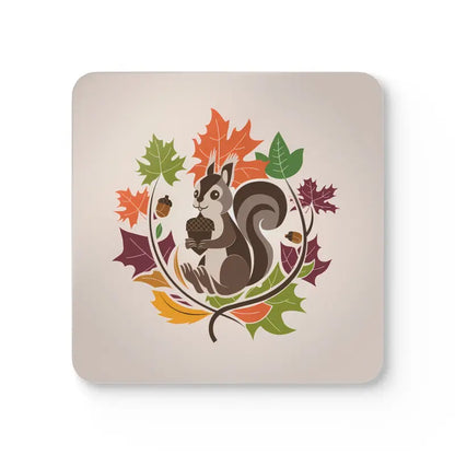 Autumn Vibes: Fall Season Charm Coaster Set with Squirrel Design - Cork / 3.75’’ × / Square Home Decor