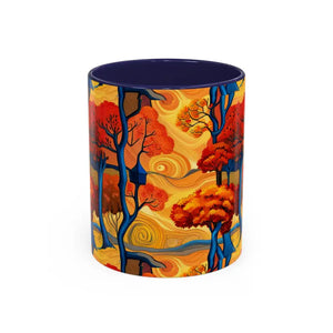 Mug - Fall Trees Coffee - Autumn 11oz Two-tone Accent - Dipaliz Navy