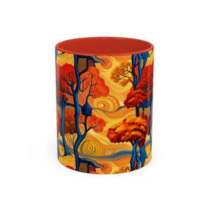 Mug - Fall Trees Coffee - Autumn 11oz Two-tone Accent - Dipaliz Red