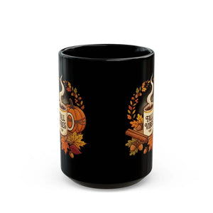 Fall Vibes Coffee Mug, Autumn Pumpkin & Leaves Black Ceramic (11oz/15oz) - Mugs