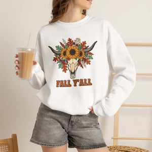 Fall Y’all Sunflower Skull Sweatshirt - Sweatshirts