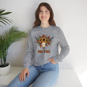 Fall Y’all Sunflower Skull Sweatshirt - Sweatshirts