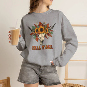 Fall Y’all Sunflower Skull Sweatshirt - Sweatshirts