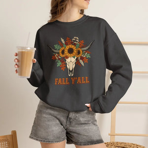 Fall Y’all Sunflower Skull Sweatshirt - Sweatshirts