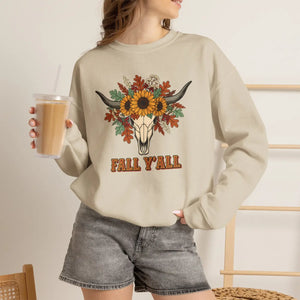Fall Y’all Sunflower Skull Sweatshirt - Sweatshirts