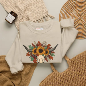 Fall Y’all Sunflower Skull Sweatshirt - Sweatshirts