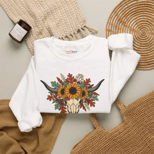Fall Y’all Sunflower Skull Sweatshirt - Sweatshirts