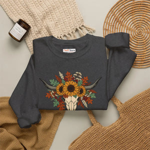 Fall Y’all Sunflower Skull Sweatshirt - Sweatshirts