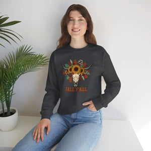 Fall Y’all Sunflower Skull Sweatshirt - Sweatshirts