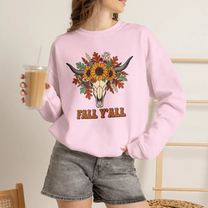 Fall Y’all Sunflower Skull Sweatshirt - Sweatshirts