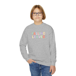 Falling Leaves Youth Crewneck Sweatshirt, Colorful Autumn Graphic Pullover - Sweatshirts