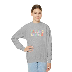 Falling Leaves Youth Crewneck Sweatshirt, Colorful Autumn Graphic Pullover - Sweatshirts