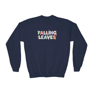Falling Leaves Youth Crewneck Sweatshirt, Colorful Autumn Graphic Pullover - Sweatshirts