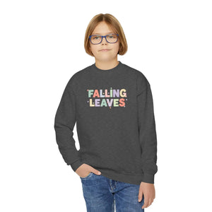 Falling Leaves Youth Crewneck Sweatshirt, Colorful Autumn Graphic Pullover - Sweatshirts