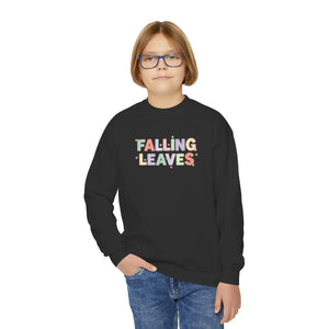 Falling Leaves Youth Crewneck Sweatshirt, Colorful Autumn Graphic Pullover - Sweatshirts
