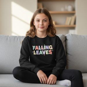 Falling Leaves Youth Crewneck Sweatshirt — Colorful Autumn Graphic Pullover