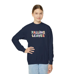 Falling Leaves Youth Crewneck Sweatshirt, Colorful Autumn Graphic Pullover - Sweatshirts