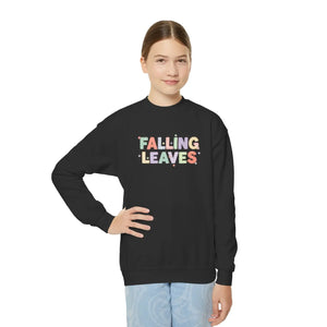 Falling Leaves Youth Crewneck Sweatshirt, Colorful Autumn Graphic Pullover - Sweatshirts