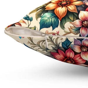 Spun Polyester Square Pillow - Floral Feather Elegance - Dipaliz - Throw Pillows