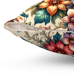 Spun Polyester Square Pillow - Floral Feather Elegance - Dipaliz - Throw Pillows