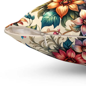 Spun Polyester Square Pillow - Floral Feather Elegance - Dipaliz - Throw Pillows