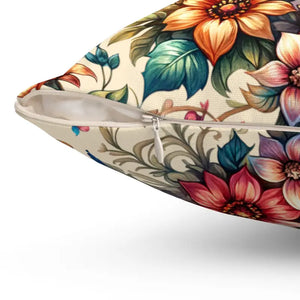 Spun Polyester Square Pillow - Floral Feather Elegance - Dipaliz - Throw Pillows